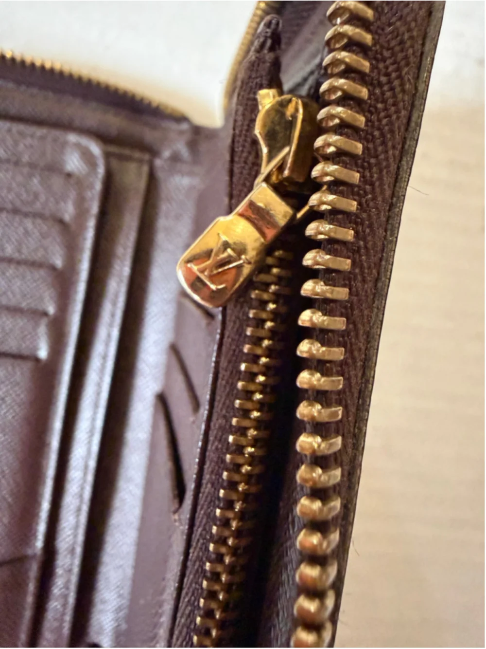 Women's Louis Vuitton Damier Ebene Wallet Brown Gold